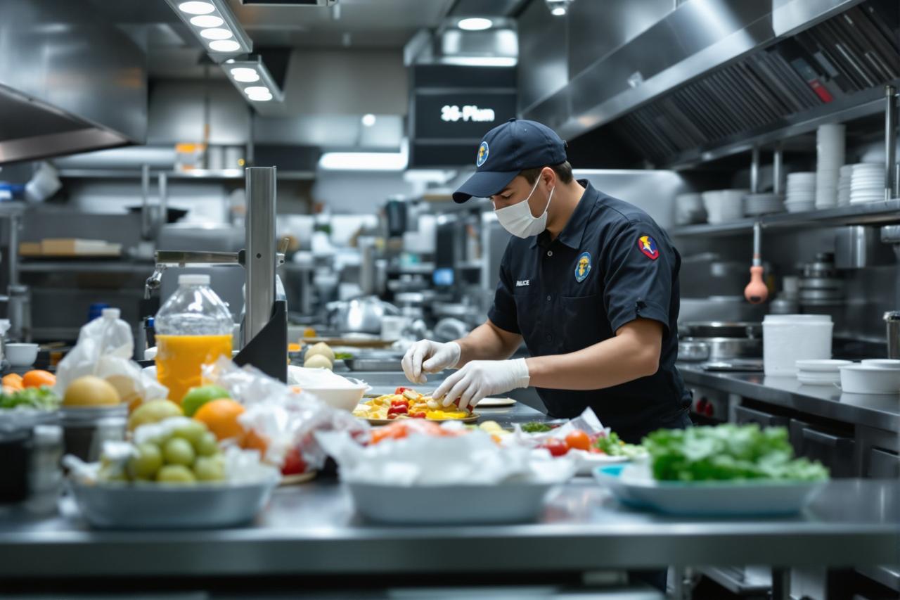 市场监管局工作人员在高校食堂进行检查